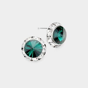 Green Emerald Austrian Crystal Round Stud Earrings Simple Everyday